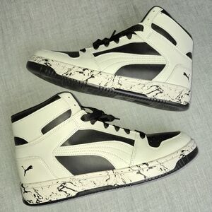 Puma High-Top Sneakers in White and Black with Marbled Midsole